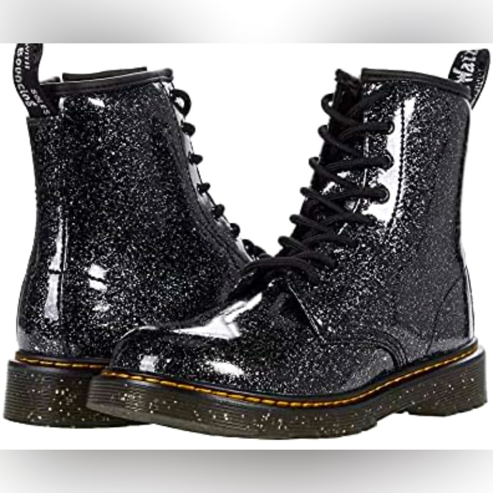 DR. MARTENS 1460 Black Sparkly Classic Combat Boots Zipper Women’s SZ 5 Like New